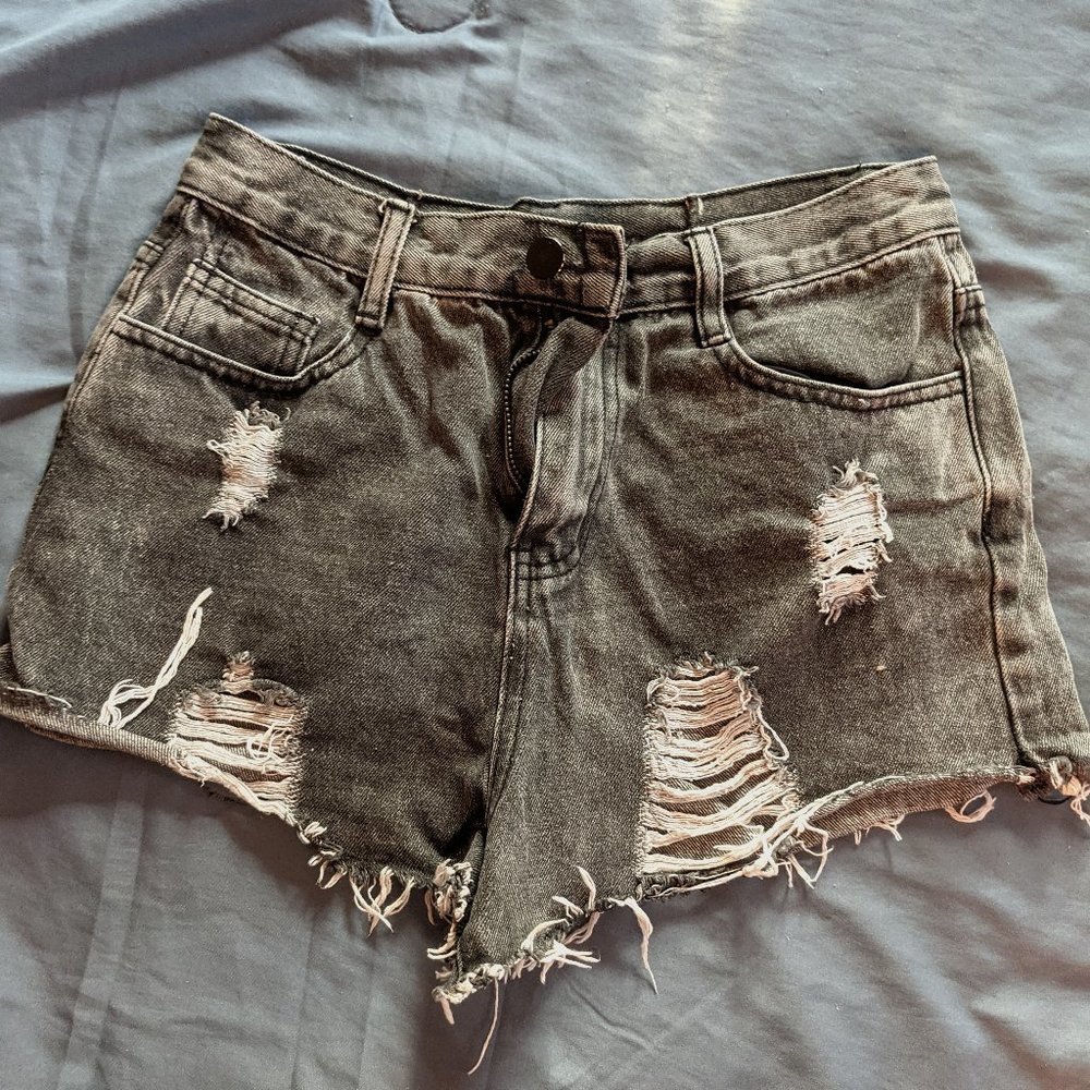 Gray Ripped Jean Shorts